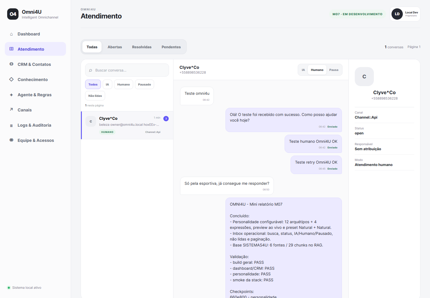 Inbox do OMNI4U com conversas de múltiplos canais